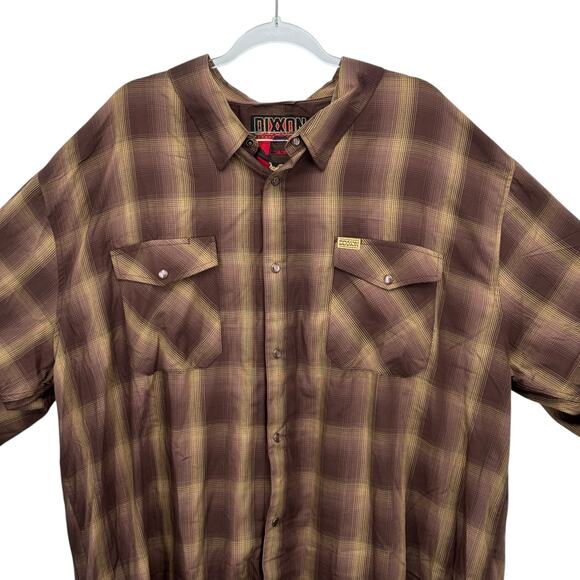 Dixxon Mens Wyatt Bamboo Plaid 4XL Casual Classic Snap Practical Western Brown - Picture 2 of 9
